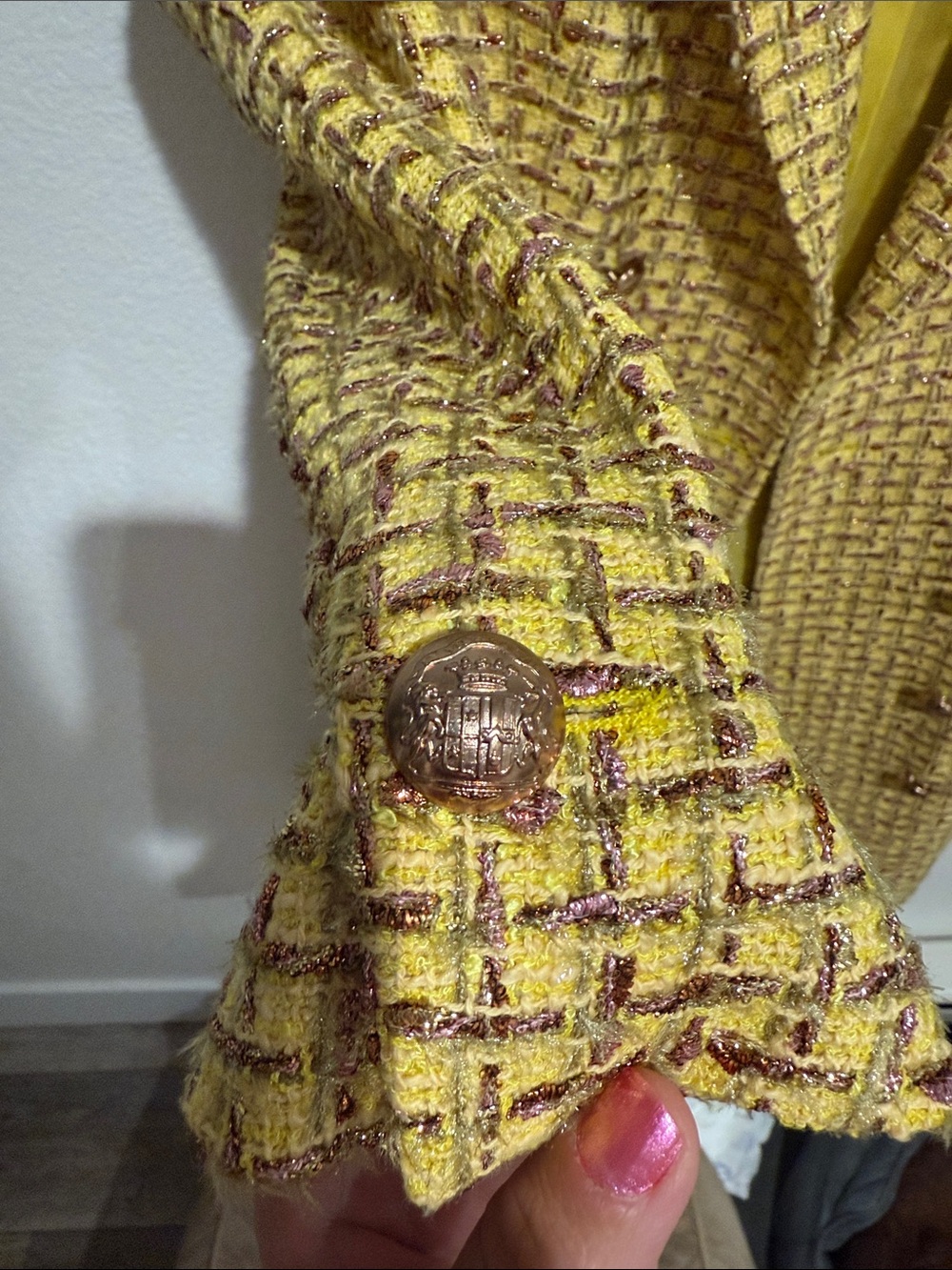 Tagliatore Gorsuch Yellow Tweed Double-Breasted Blazer Jacket see measurements - Picture 9 of 11